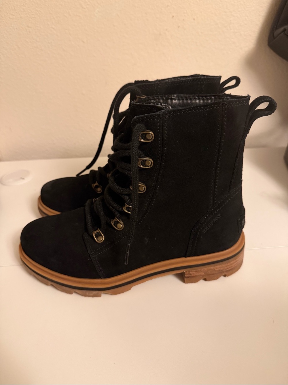 SOREL Women's Lennox Lace Waterproof Boots Black Suede Leather Size 7.5 - Picture 3 of 8
